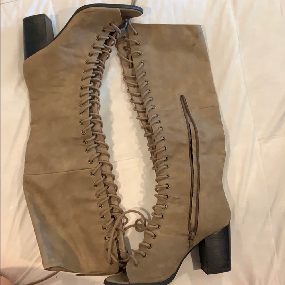 Lace up knee high booties
